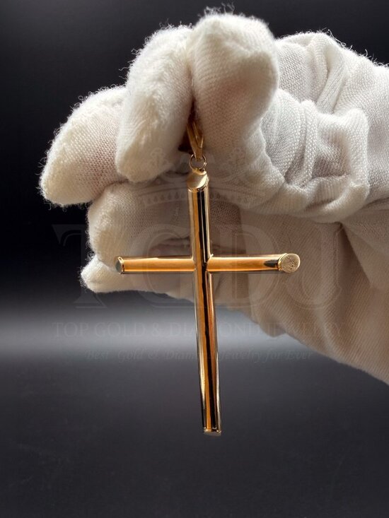 14K Gold Crucifix Cross Religious Charm Pendant with 0.8mm  14K Yellow Gold Cross Pendant With 0.8mm Box Chain - 16 inch